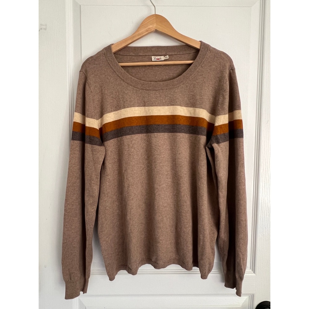 Faherty Horizon Surf Sweater Women NWOT Fireside Brown Stripe Cotton Cashmere XL - Picture 6 of 16